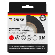 Изолента высоковольтная самослипающаяся 25 мм x 5 м (до 10кВ) KRANZ, черная - 