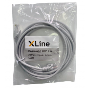 Патчкорд UTP 3 м X-Line, CAT5е, серый, литой, LSZH - 