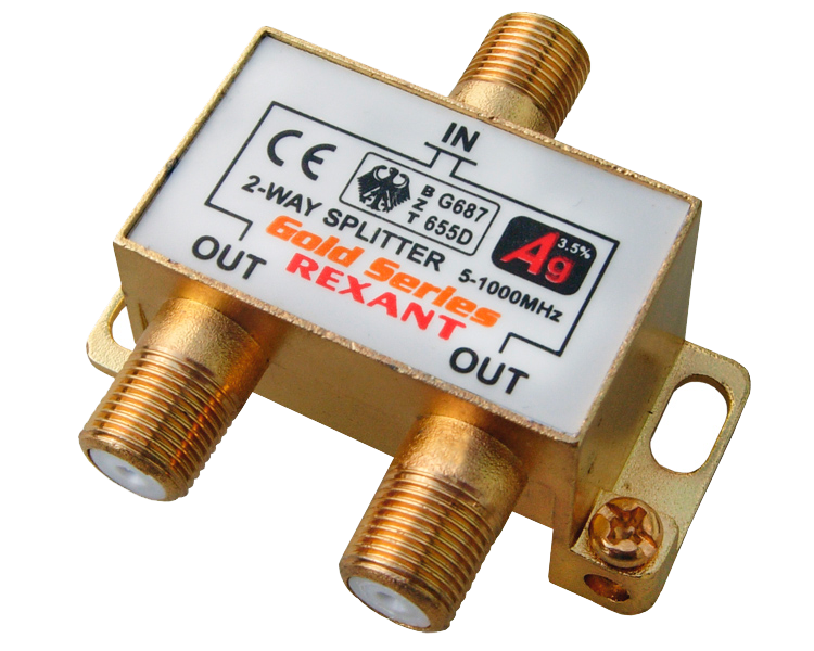 Делитель на 2 в упаковке 2-WAY Splitter Gold (+ 3 F-разъема) Rexant